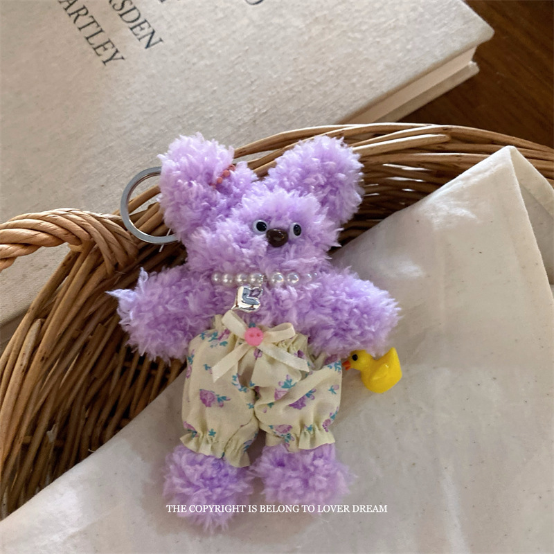 韩国新款珍珠碎花裤子扭扭棒小熊挂件 甜美可爱龙虾扣包包挂饰女详情16