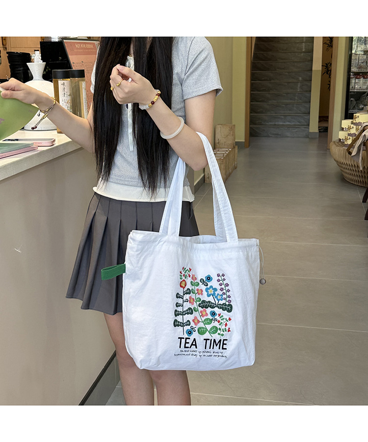 跨境外贸鲜花植物气质印花帆布包原宿单肩包学生时尚手提袋现货详情12