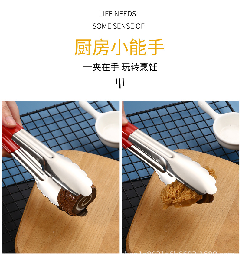 不锈钢食品夹子家用食物夹厨房餐厅烘焙面包夹多功能烤肉夹牛排夹详情6
