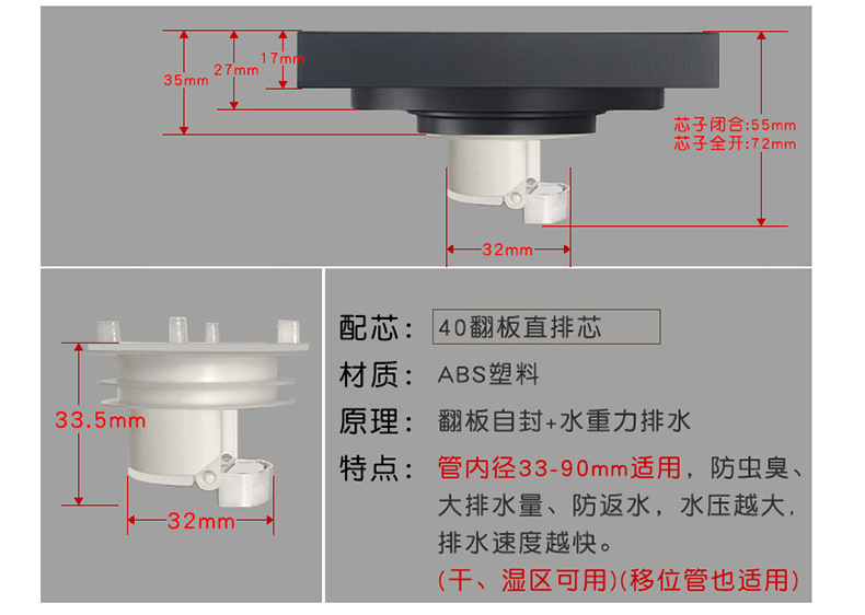 卫生间全铜防臭地漏大排量加厚长条地漏厨卫洗衣机防臭芯隐形地漏详情28