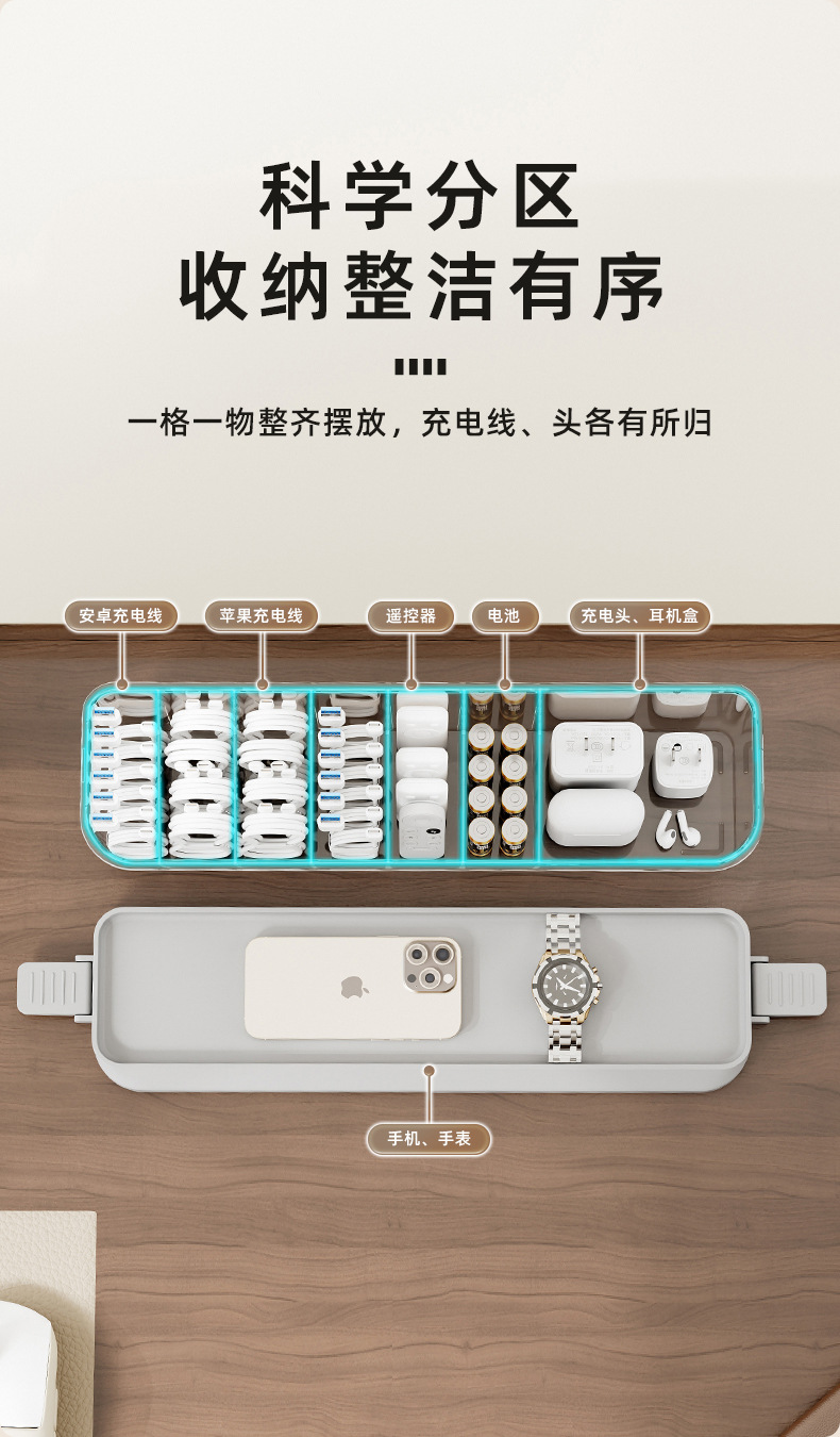 Data cable storage box, desktop charger, mobile phone power cord organizing wonder, acrylic dust-proof cable organizer with cover pic 4