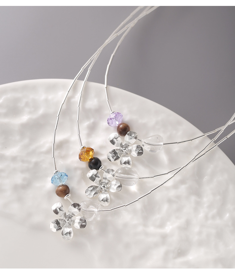 925 sterling silver irregular crystal flower sandalwood necklace for women, simple, light luxury, fashionable and individual collarbone chain N0992 pic 13