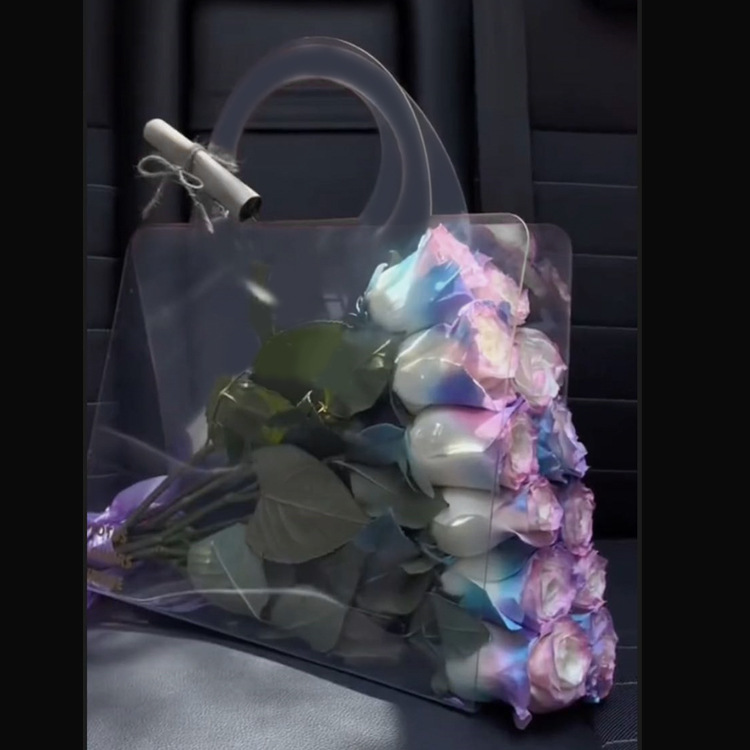 Medium-sized flower hand-held flower bag with transparent and simple design, Christmas gift, gift carrying bag, bouquet, floral art packaging bag, flower packaging, artistic taste pic 7