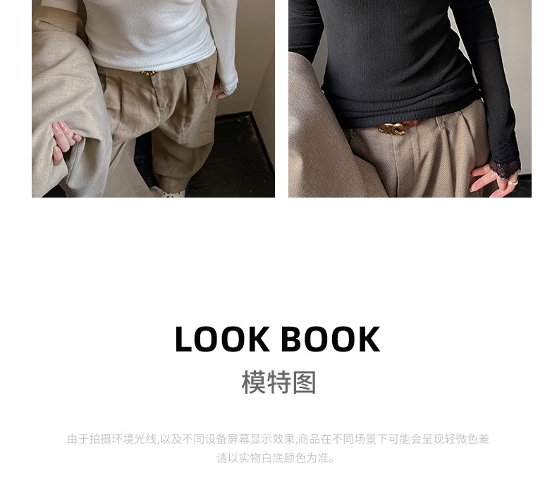 A lace-trimmed V-neck long-sleeved base layer for women, paired with a German fleece, brushed, and slimming design off-the-shoulder T-shirt for autumn and winter pic 13