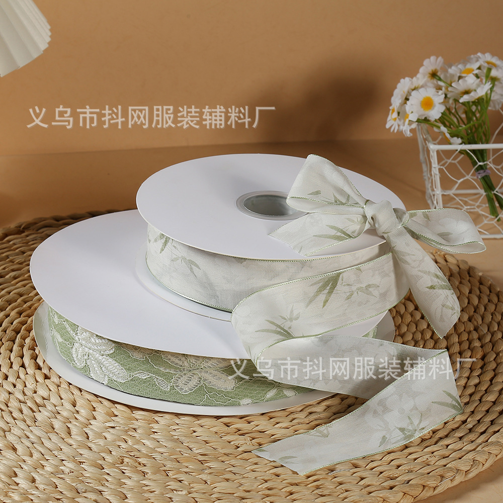 3.8cm古风植物印花丝带diy花束缎带飘带花艺织带礼物蝴蝶结辅料详情3