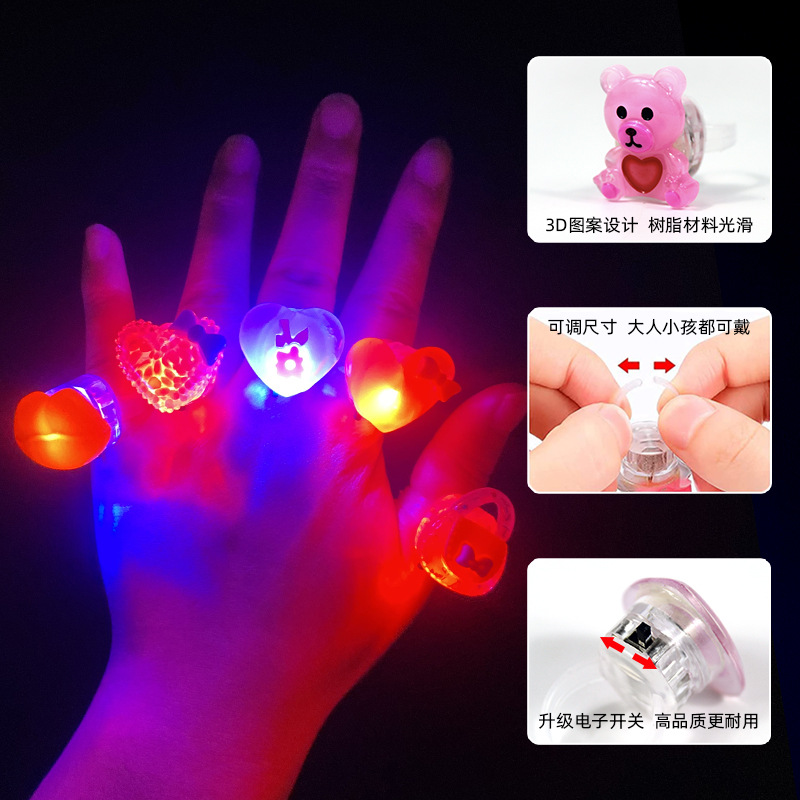 新款3D树脂情人节发光戒指儿童LED发光玩具手指灯节日小礼品批发详情3