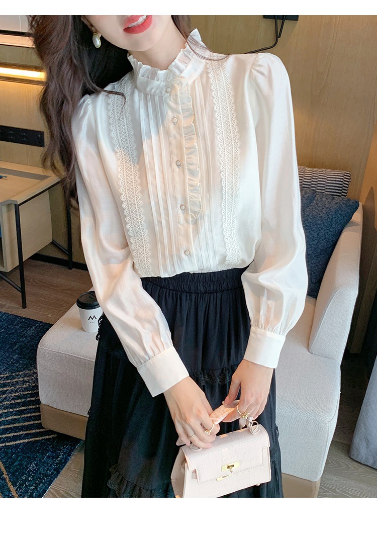 法式高级感木耳边长袖雪纺衬衫女2025早春季新款别致减龄气质上衣详情6