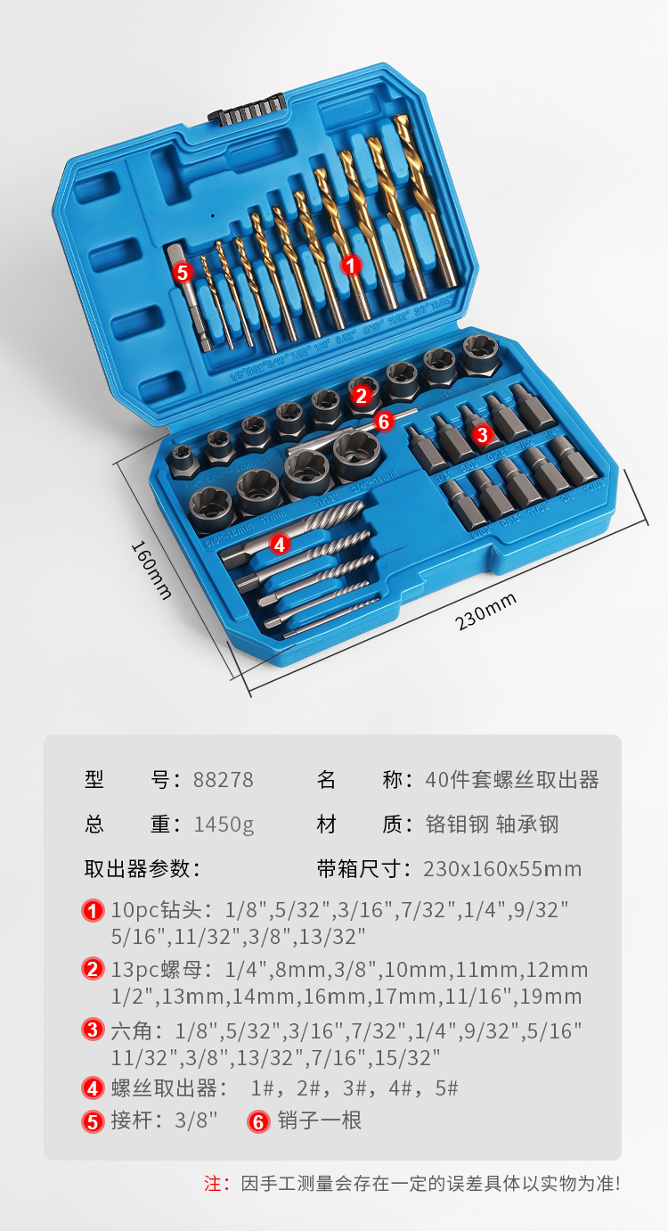 High-strength nut remover, reverse thread sleeve set, stripped thread anti-theft screw and nut removal tool, machine maintenance pic 8