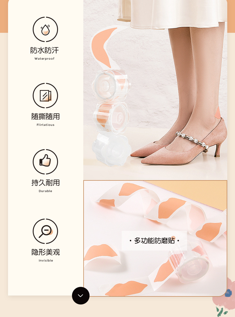 防磨脚神器脚后跟贴磨脚贴高跟鞋乐福鞋单鞋皮鞋凉鞋硅胶防打脚贴详情2