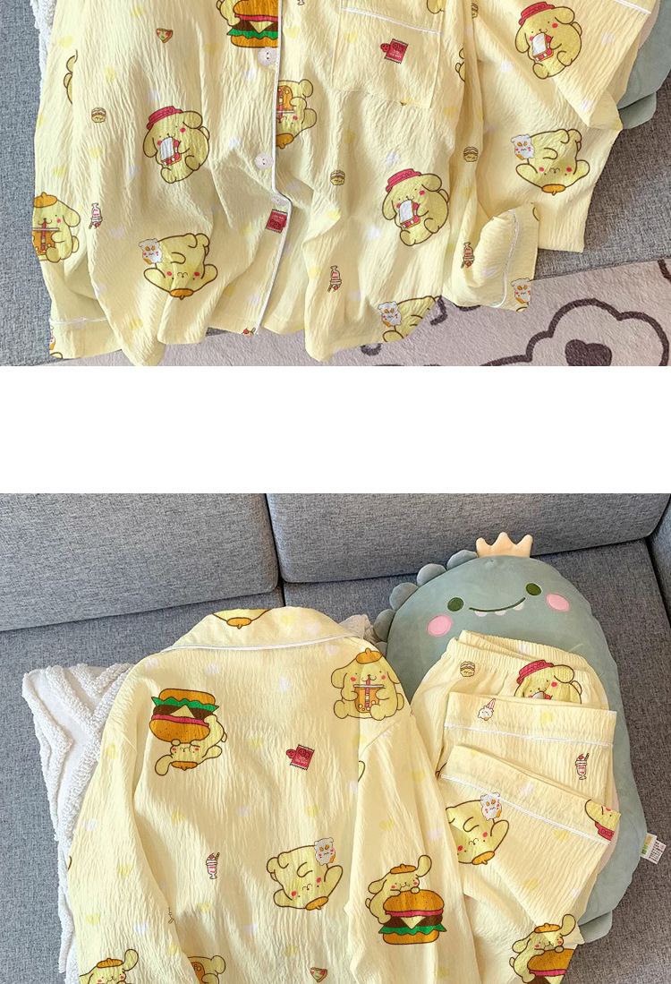 福盛(官图)皱布高品质春秋季长袖卡通开衫女睡衣休闲套装家居服详情9