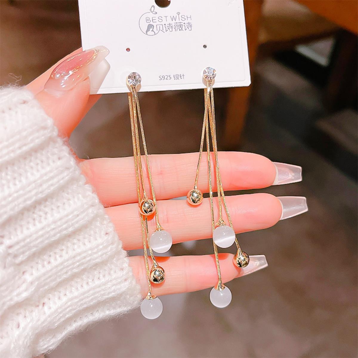 【流苏】精致超仙气质显脸瘦长款锆石耳环 银针韩版高级感耳钉饰详情7