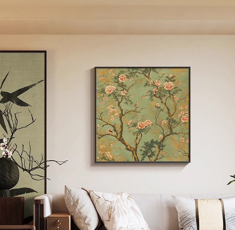 宋氏美学花鸟画客厅装饰画新中式沙发背景墙挂画方形餐厅卧室壁画详情2