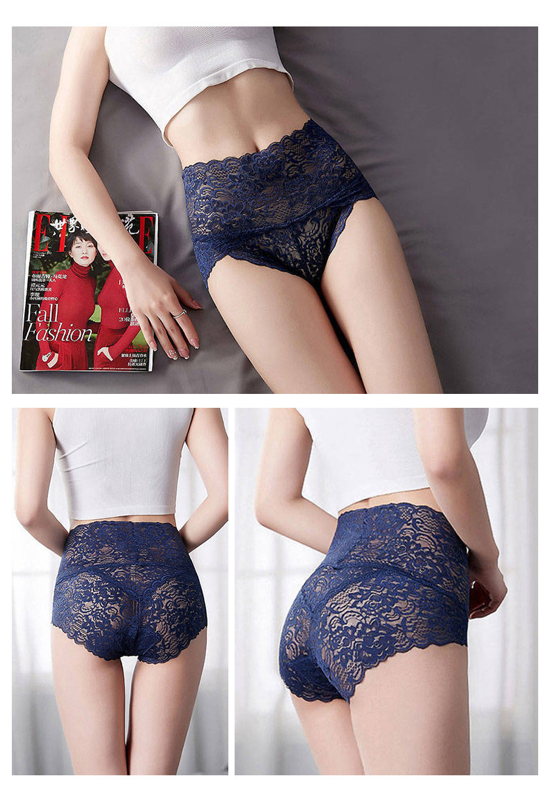 Olivia's Night跨境外贸大码蕾丝内裤女士高腰性感收腹提臀花纹透明无痕三角裤详情7