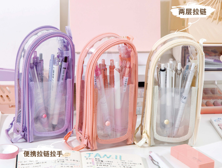 透明笔筒笔袋二合一大容量可拆卸笔筒立体抽屉式简约高颜值笔袋详情2