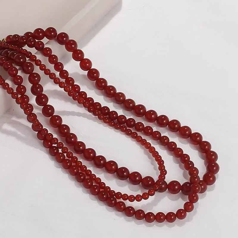 新款红玛瑙串珠项链女925纯银款高级感复古锁骨链ins博主同款项链详情8