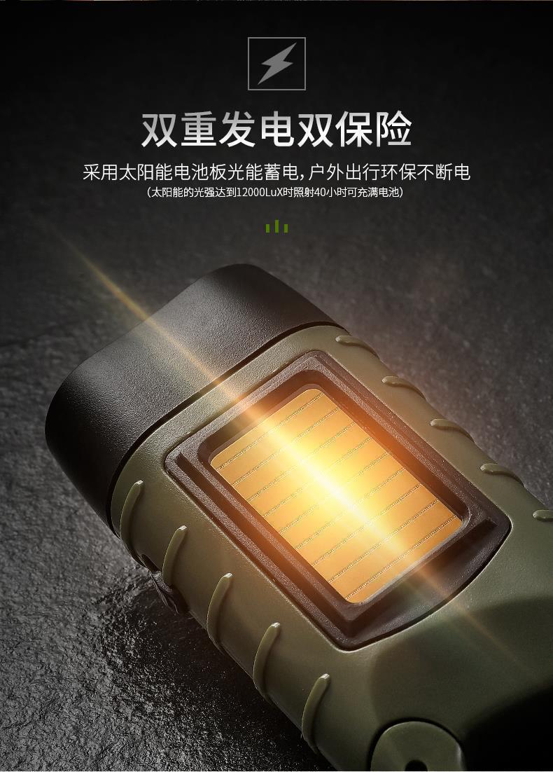 太阳能手摇手电筒多功能露营电源应急led应急灯户外照明发电手电详情2