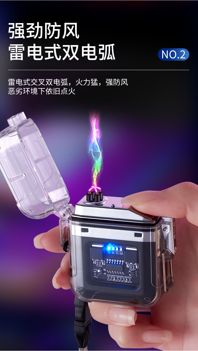 新透明壳usb电弧打火机照明灯户外防水可选Type-C充电脉冲点烟器详情4