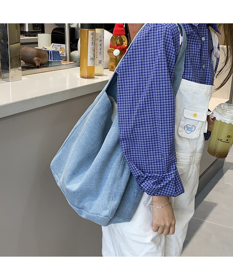 韩系小众ins牛仔帆布包休闲简约布袋大容量学生单肩托特包波点包详情16