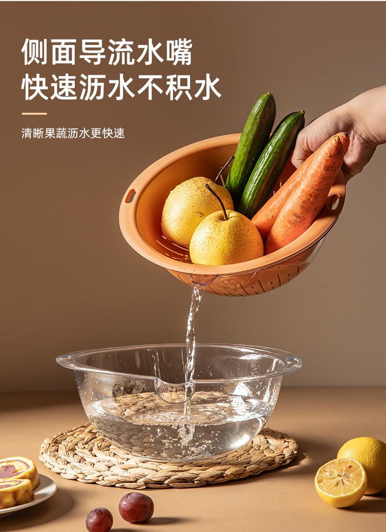 双层蔬菜洗菜盆沥水篮塑料水果盘滤水菜篓淘洗菜篮子双层核心热词详情7