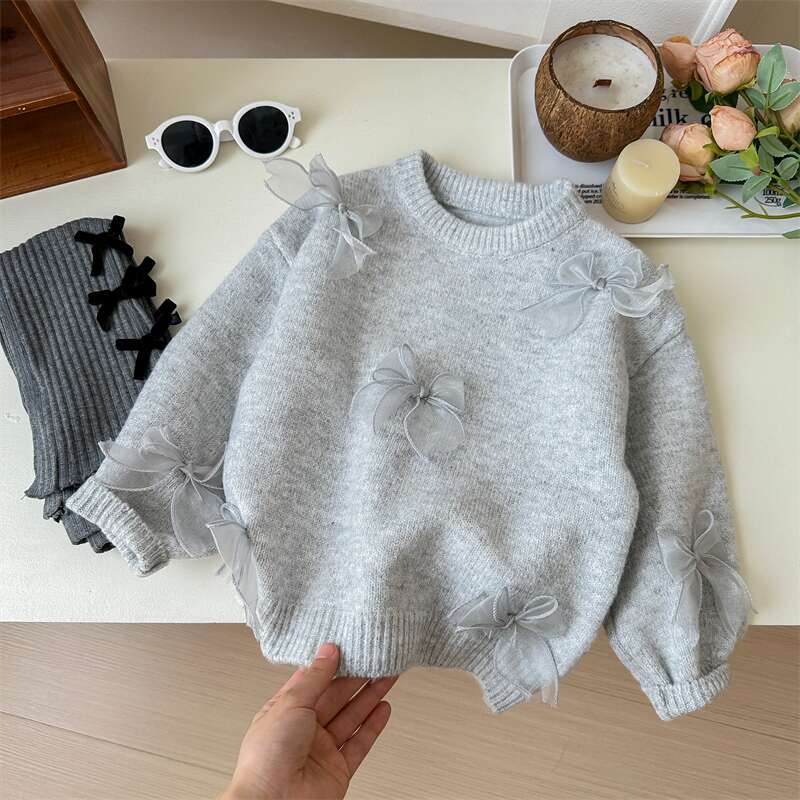 Estrella infantil redondo coreano suéter para niños primavera/otoño nuevo zoeong niña versión coreana moda niños arco jersey pic 24