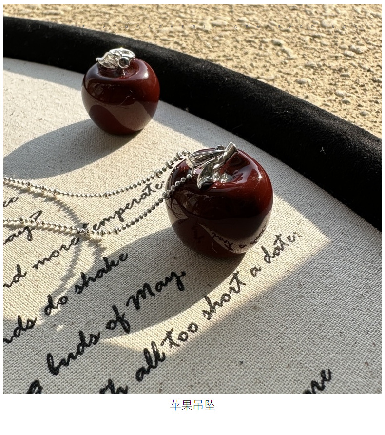 S925 sterling silver niche design Angolan red apple pendant necklace, simple and fashionable, safe and sound sweater chain pic 1