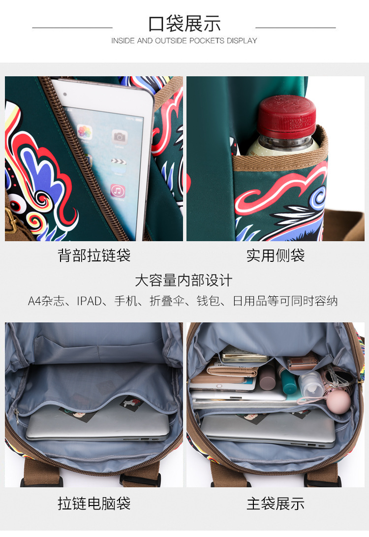 新款女士国潮双肩包时尚印花书包大容量轻便旅行包休闲通勤包女详情13
