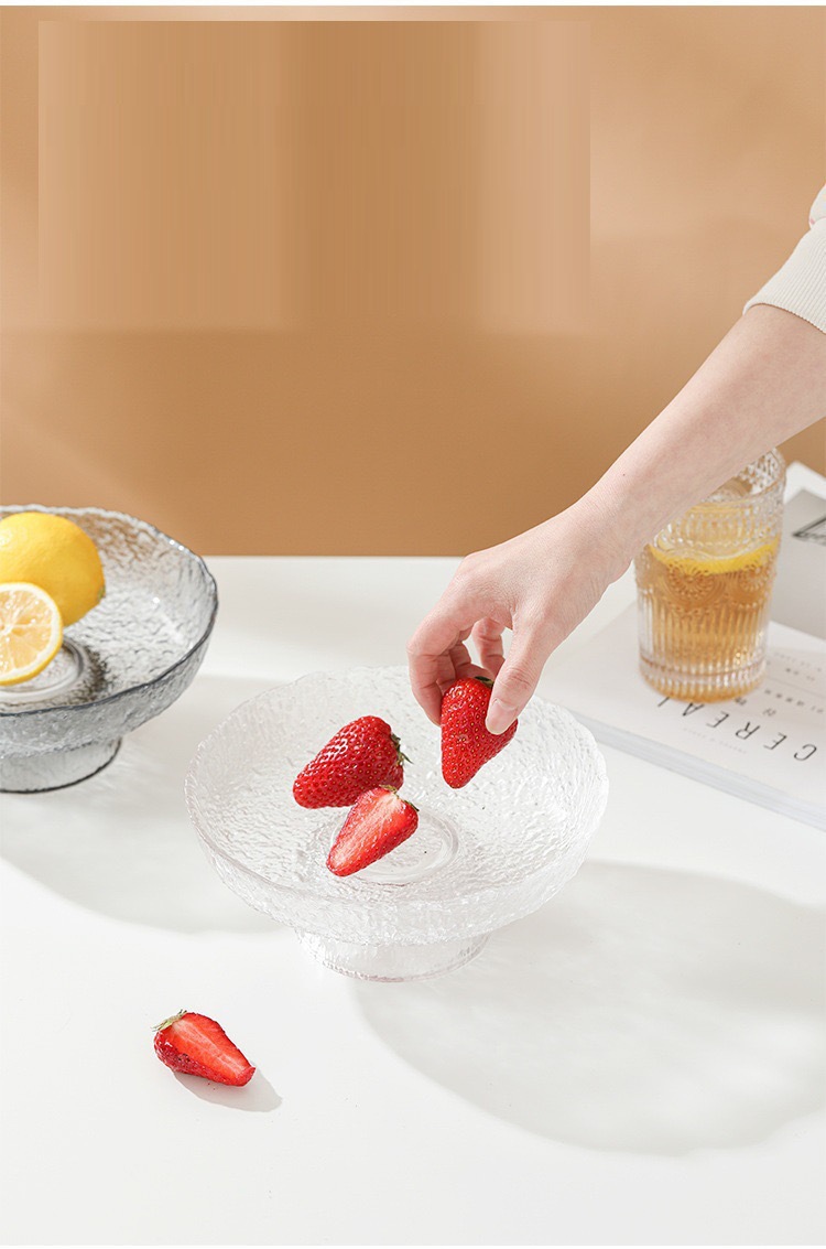 冰露高脚果盘水晶玻璃高颜值锤纹盘子高颜值餐盘水果盘点心盘摆件详情24