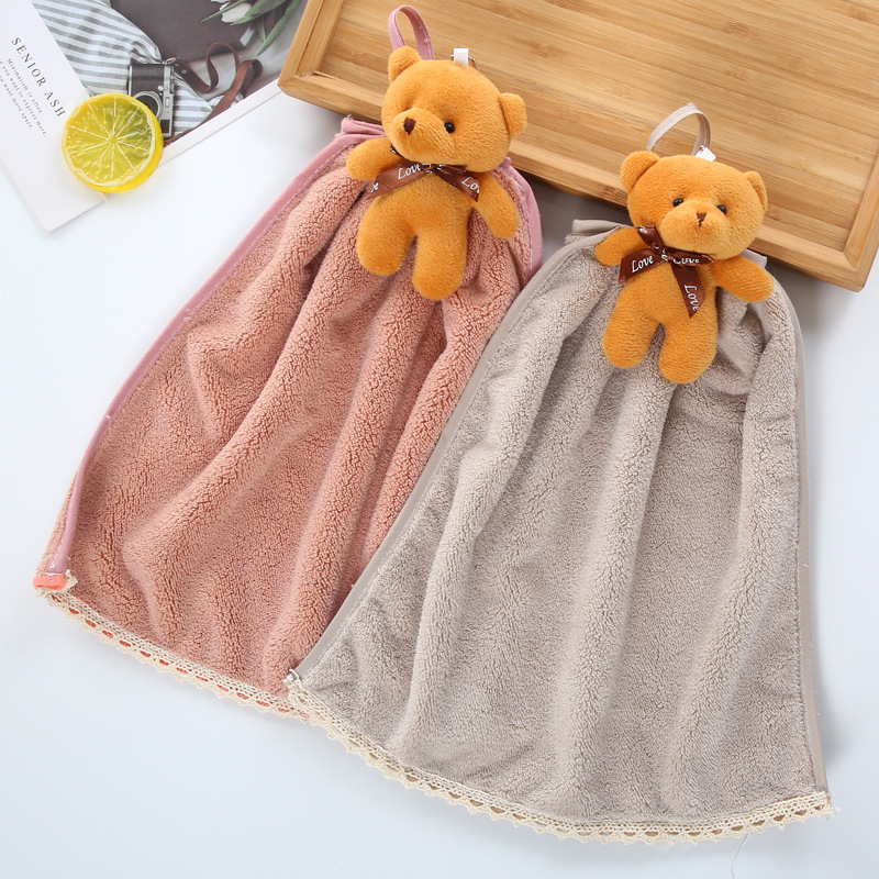 【 Chi Jia 】 Coral fleece bear head hanging towels, hand towels, kitchen and bathroom hand towels, and cleaning cloths are available for wholesale pic 5