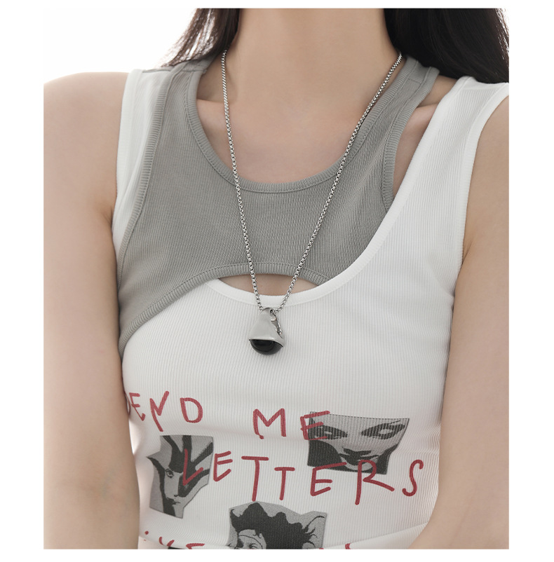 Obsidian pendant necklace, simple and cold style for women, sweater chain, versatile and stylish, and a niche silver collarbone chain on Instagram pic 7