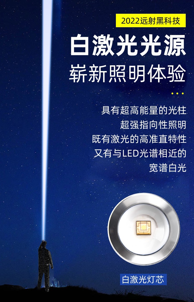 现货跨境激光炮灯type-c充电变焦强光手电筒户外照明便携P50电筒详情2