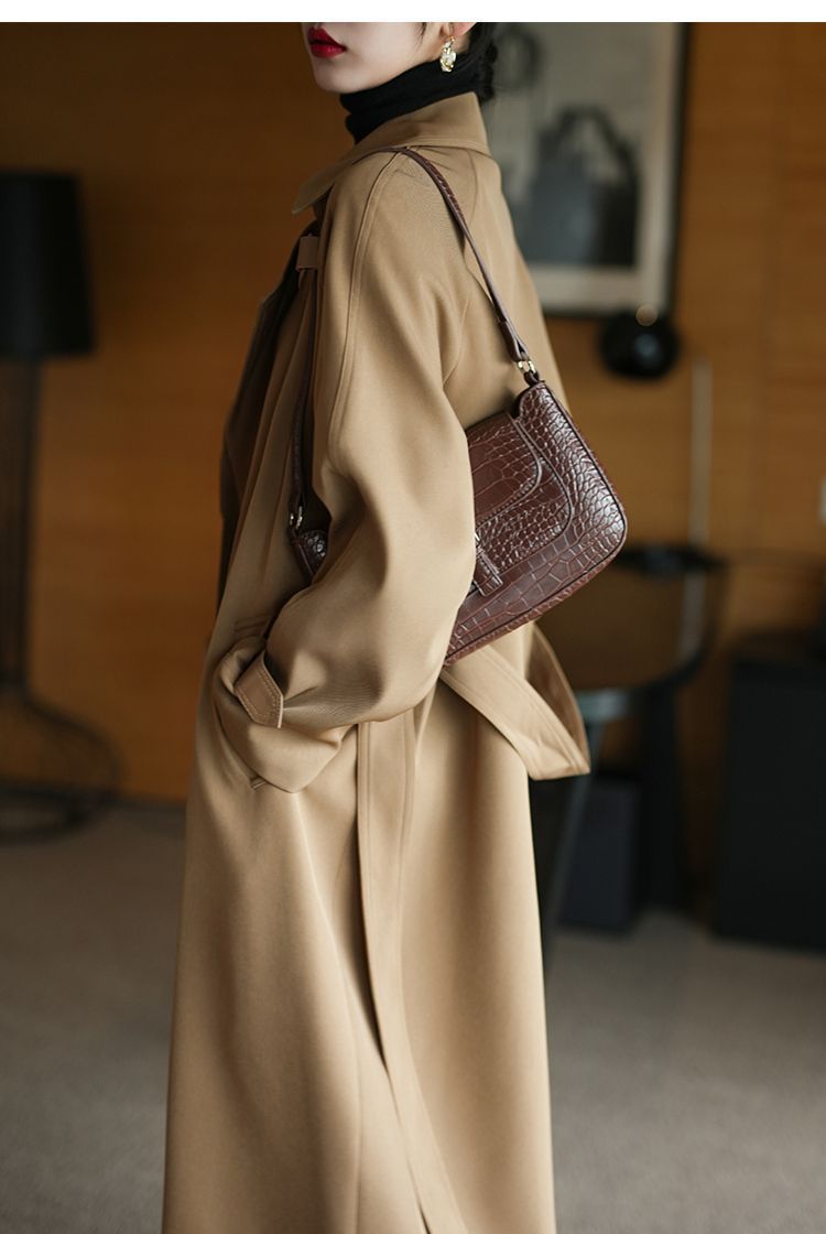 High-end and elegant long khaki trench coat for women in spring 2025, a loose, wrinkle-resistant and drape British style coat pic 6