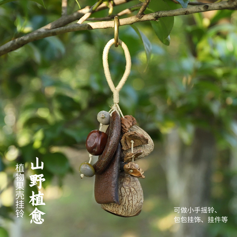 Best-selling natural healing fruit shell bell pendant, string, fruit shell hand-cranked stress-relieving sound therapy bag, wind chime, personalized pendant pic 9