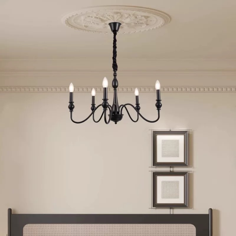American retro candle chandelier, main light in the hall, black retro living room, French chandelier, new bedroom, Zhongshan lamp pic 3
