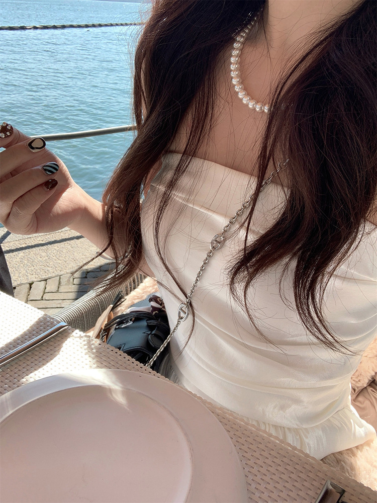 名媛千金超仙白色抹胸裙女夏季新款氛围感海边度假长裙绝美连衣裙详情8
