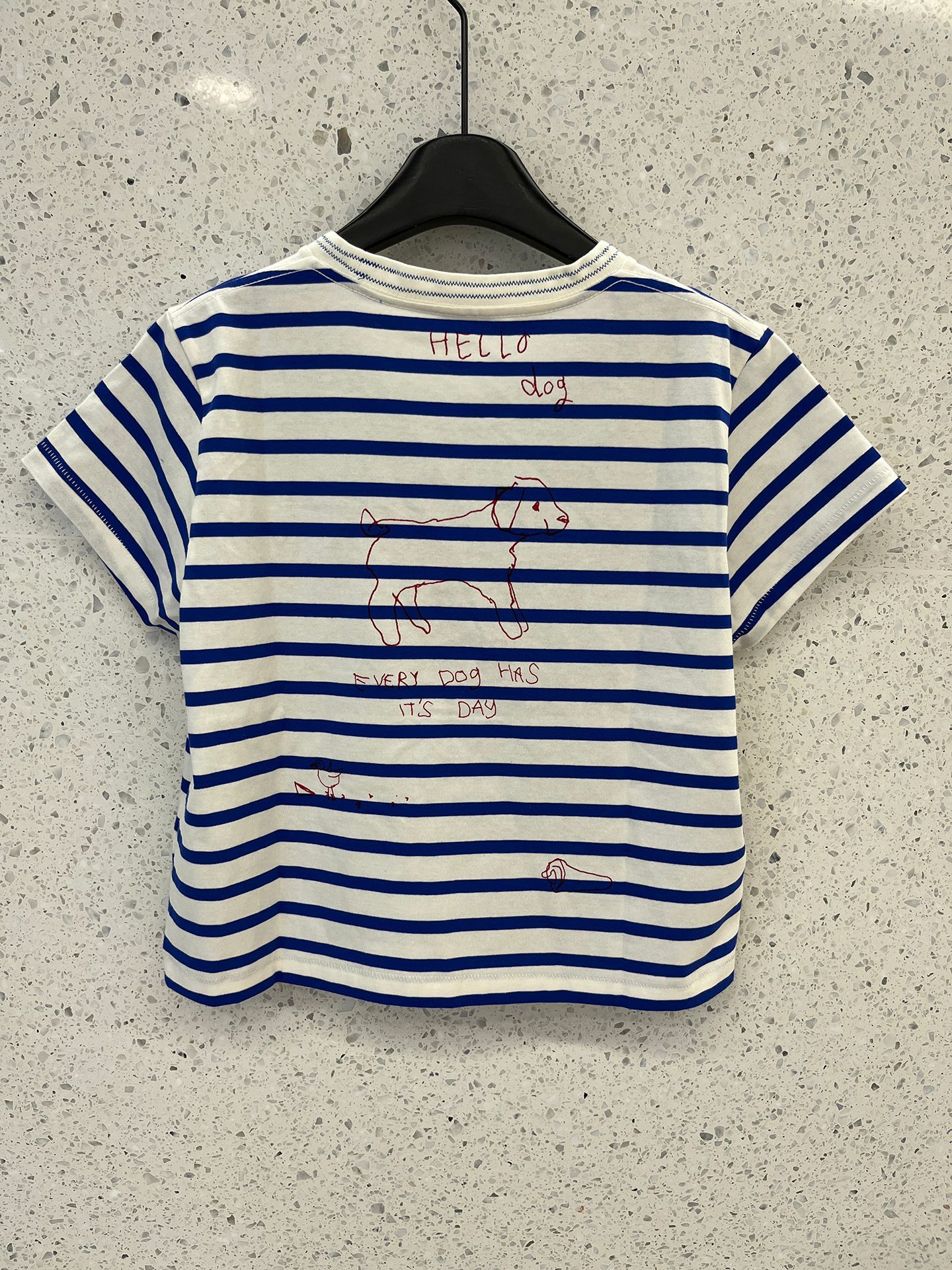 A short striped short-sleeved T-shirt with hand-painted dog letter prints for girls pic 2