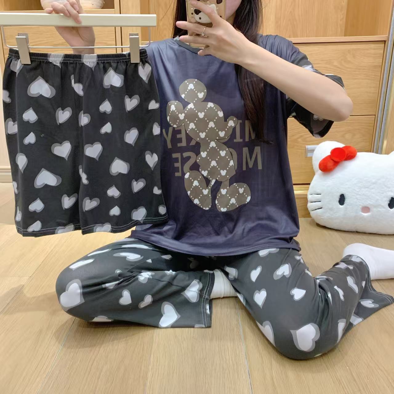 pajamas外贸工厂批发卡通夏季睡衣女短袖大码长裤三件套家居套装详情27