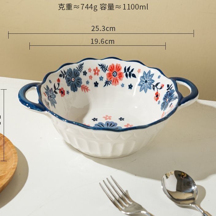 Double-ear soup bowl, large household size 2025 new ceramic, high appearance level, small fresh style instant noodle and snail rice noodle bowl tableware pic 3