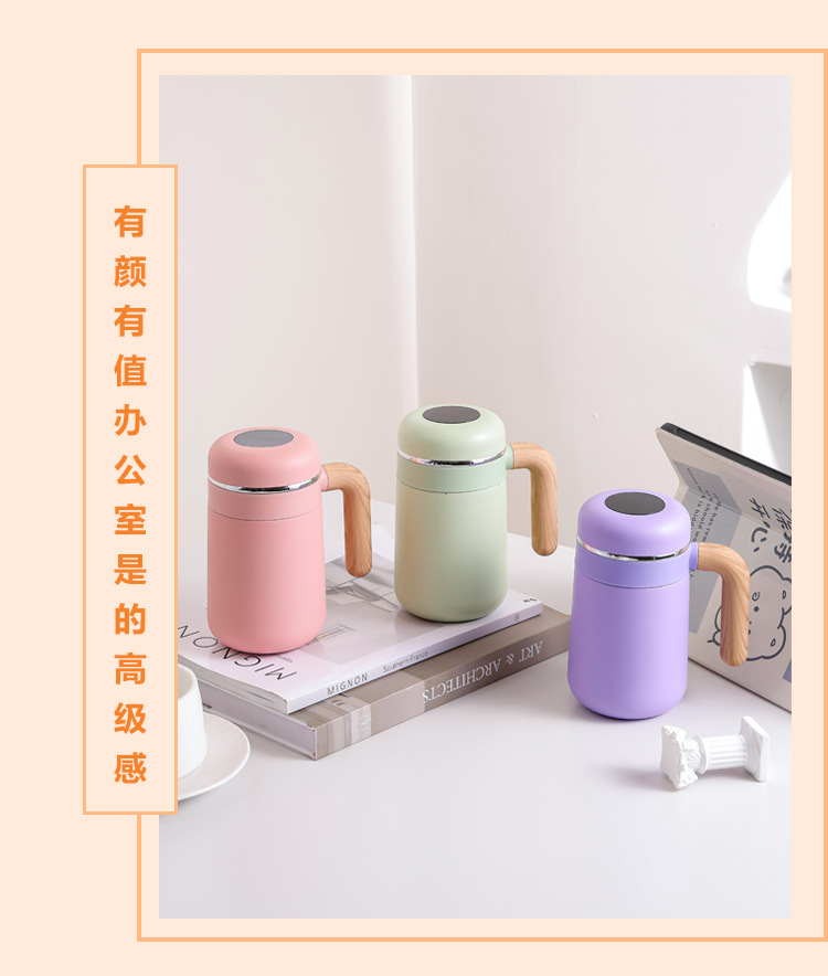 316 tazas aislantes de acero inoxidable simple mujeres de alta apariencia tazas de café horizontales simples mango de grano de madera tazas de oficina tazas de agua para estudiantes pic 8