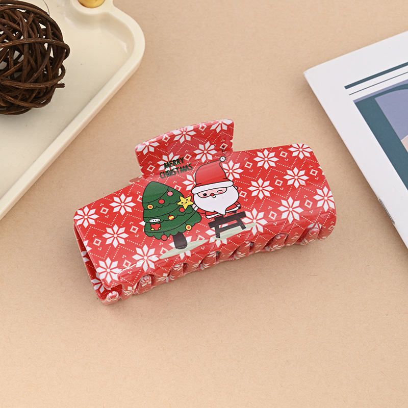 圣诞风发夹新款PVC印花圣诞节抓夹雪人圣诞老人可爱节日氛围头饰详情7