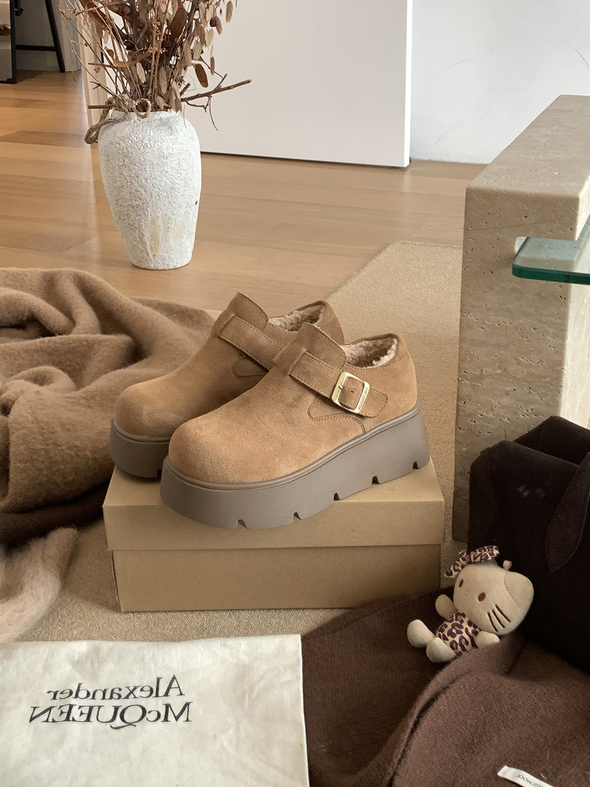 MARCO&JOYCE厚底增高勃肯鞋女冬季新款加绒松糕一脚蹬乐福鞋单鞋详情13