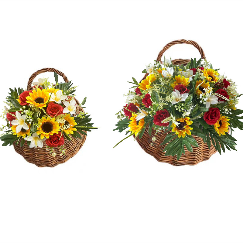 亚马逊跨境新款仿真太阳花玫瑰花束壁挂绢花仿真绿植假花场景布置详情4