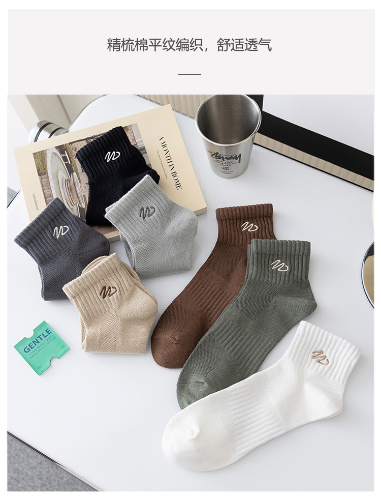 短袜男士春夏季刺绣纯色棉袜 低帮短筒休闲网眼袜子男船袜现货批详情3
