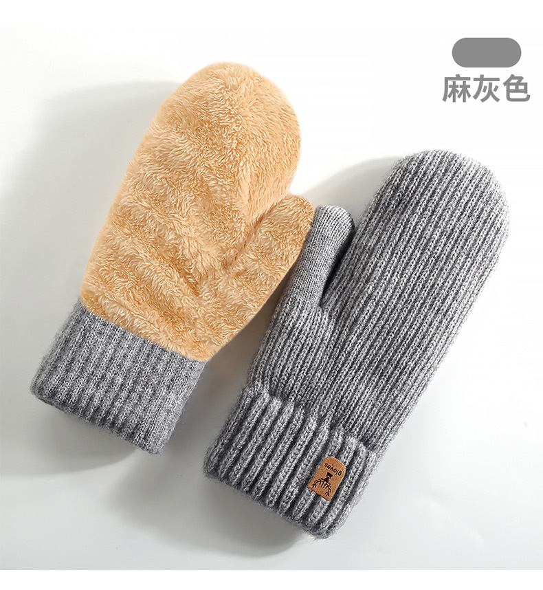 新款 针织手套亚马逊冬季加绒加厚双层保暖手套骑行包指连指手套详情11