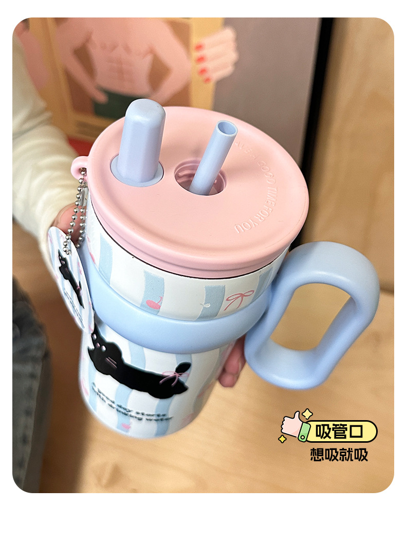 可爱保温杯女桌面杯高颜值吸管杯办公室水杯不锈钢保冷杯学生水壶详情8