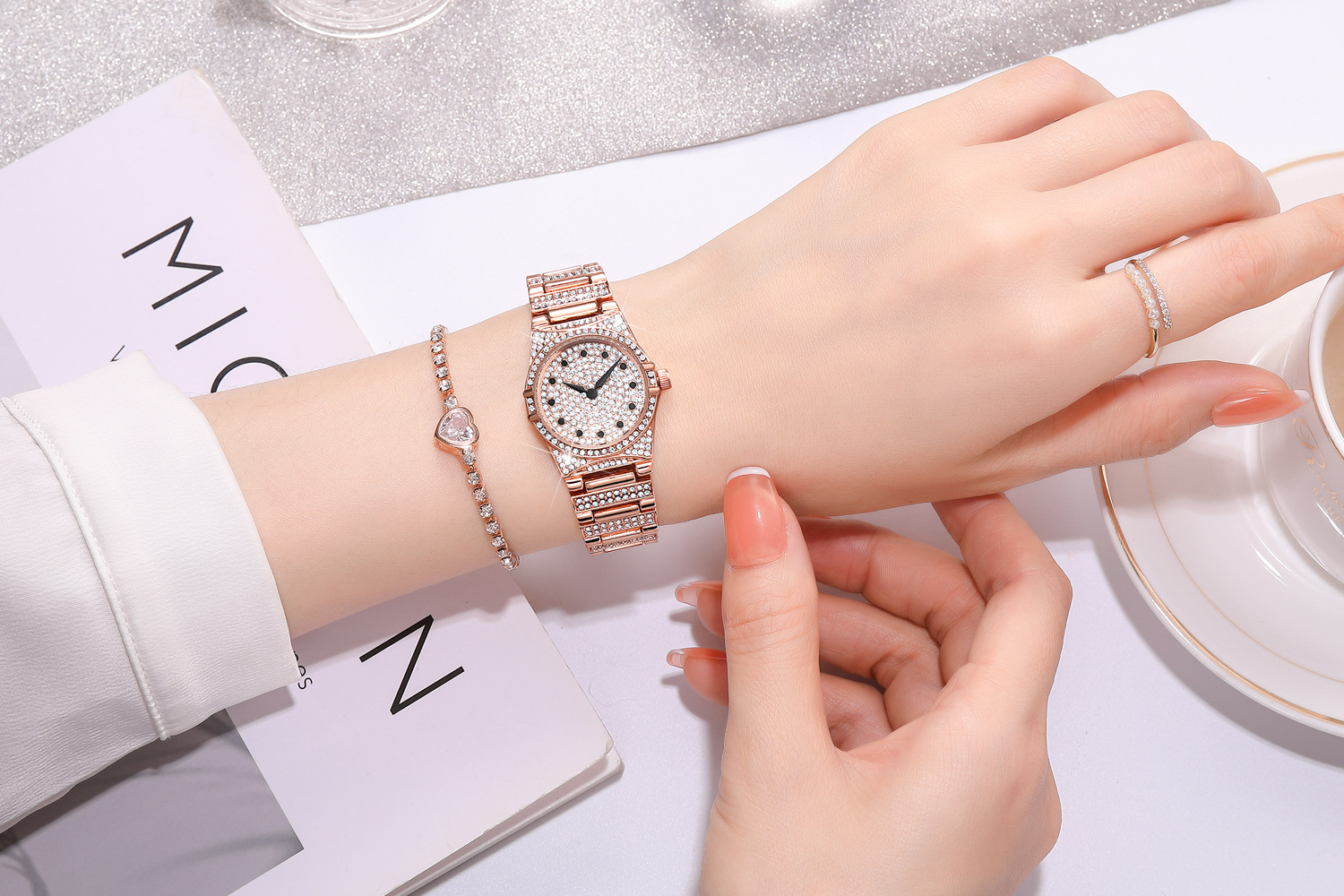 跨境手表满天星女士18K星座金镶钻表小盘防水石英奥地利钻女手表详情3