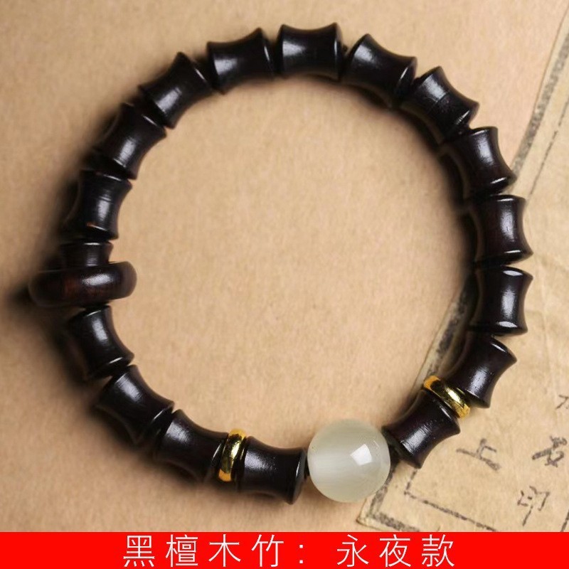 Green sandalwood bamboo Joint Rising Moonstone bracelet Running Ring style for men and women Sandalwood bracelet DIY pic 5