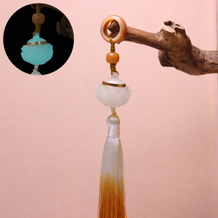 White, yellow and green Bodhi running ring pendant with tassel prayer beads pendant accessory, hand-held pendant with tassel hand-held prayer beads pendant pic 6