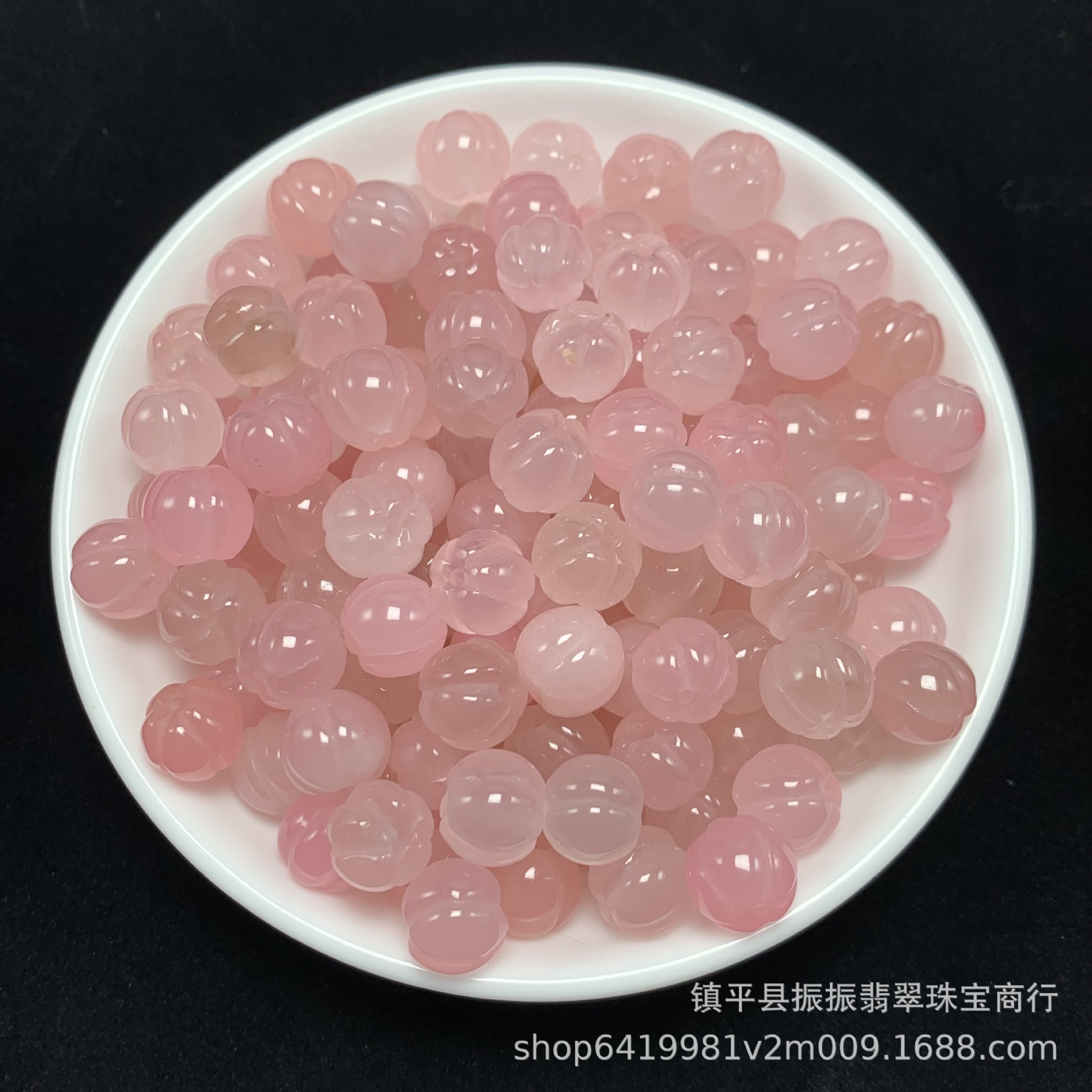 冰种盐源蜜桃粉10mm南瓜珠散珠批发 diy玉石饰品配饰项链手链配珠详情5