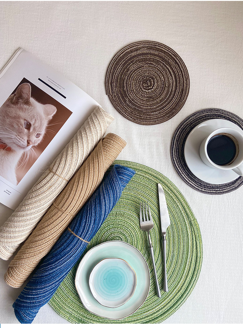Nordic cotton yarn Western placemats, round table MATS, home ramie plate MATS and bowl MATS, Japanese woven anti-slip MATS and heat insulation MATS pic 12