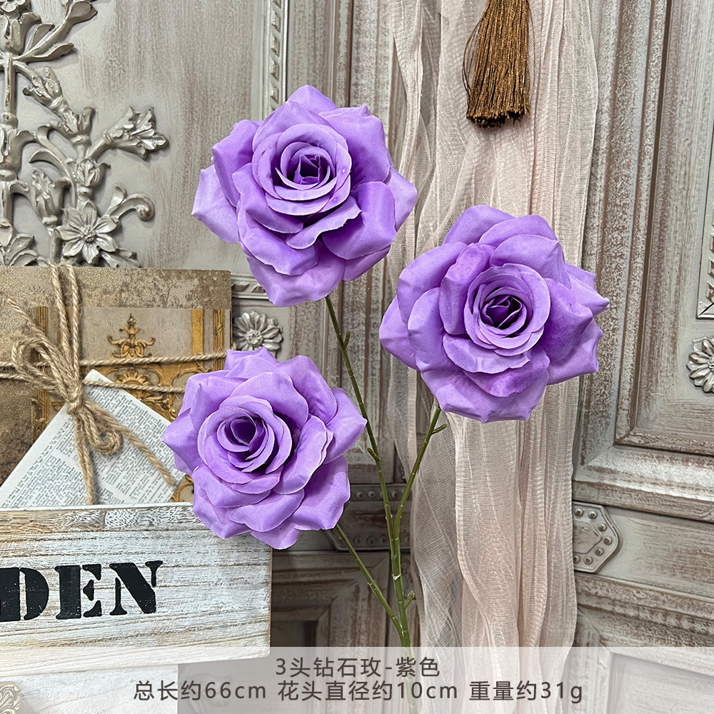 3头钻石玫瑰仿真假花束成品人造绢花婚庆地排用花塑料花婚礼布置详情23